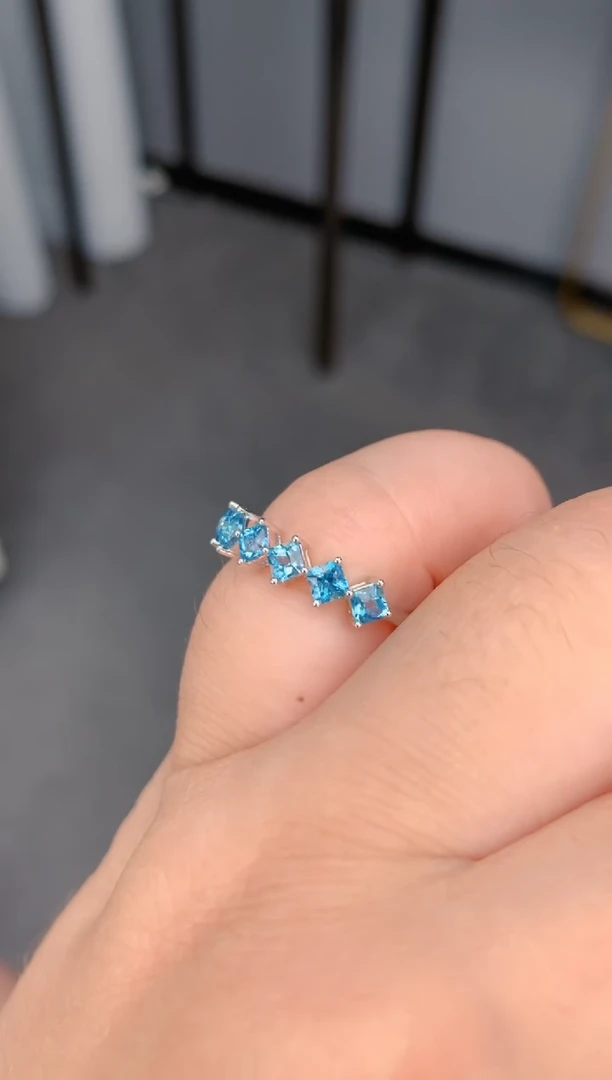 合金戒圈海蓝宝石1ct 海蓝宝石排戒