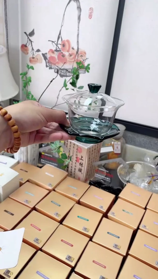 禾器/禅语盖碗/墨绿