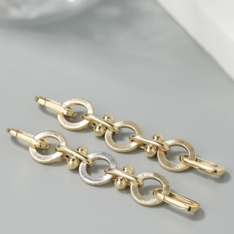 铜合金耳饰 DIY配件金色拉丝圆环双色延长链方扣甜酷休闲风组合式