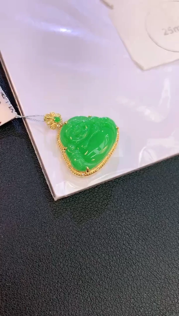 翡翠18K金镶嵌颈饰赠礼盒证书 麦麦