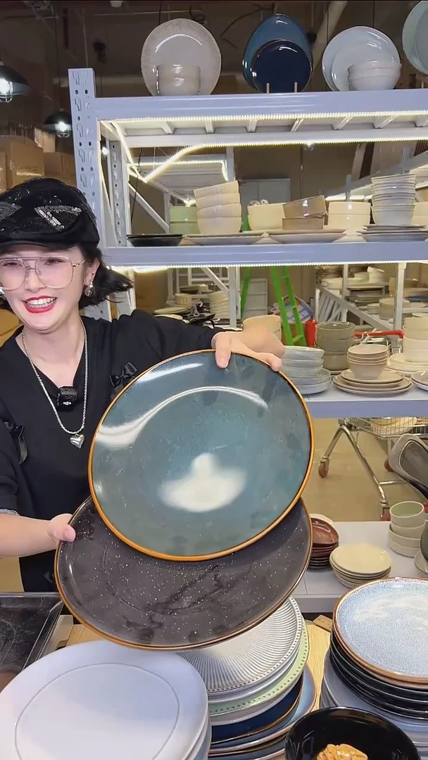 瓷86（十寸盘）外贸尾货高温釉下彩陶瓷餐具默认微瑕