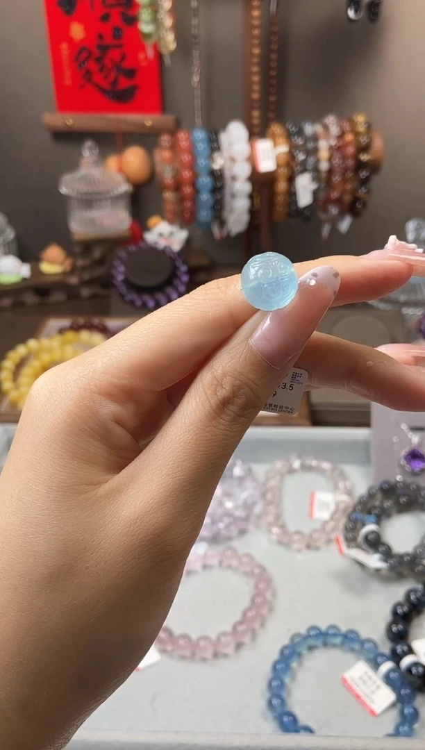 海蓝宝石手链未镶嵌13.5mm海蓝宝回纹单珠