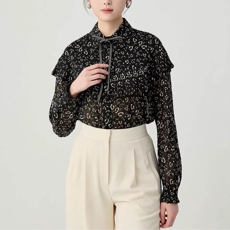 GIRDEAR/哥弟经典百搭复古宫廷风印花衬衣130037