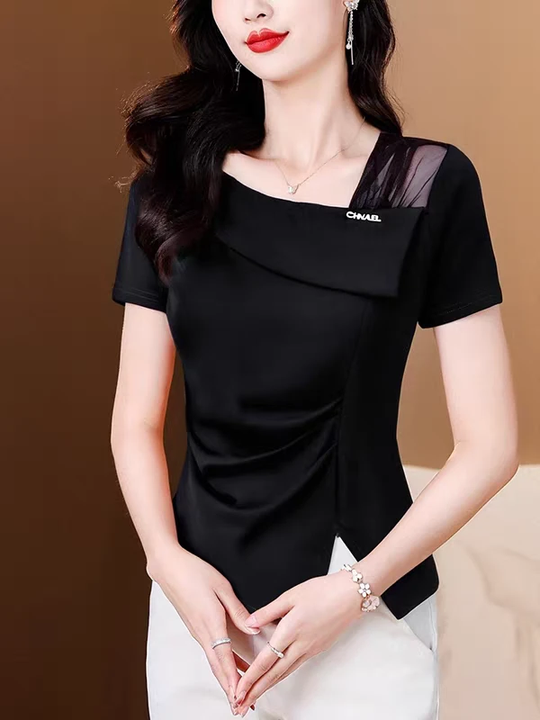 （有大码）2025新款打底上衣显瘦遮肚子时尚打底上衣短袖T气质上衣