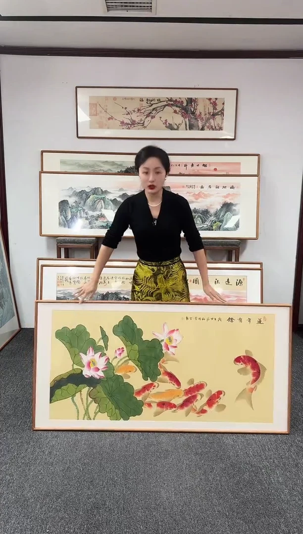 国画荷花九鱼图 155*78 陈景芝