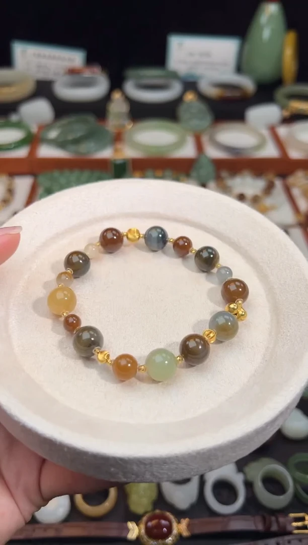 18K金镶嵌手链和田玉楼兰