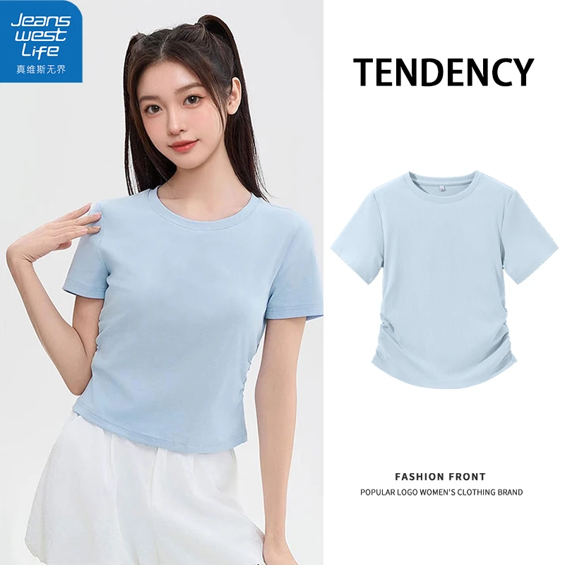 真维斯无界吸汗短袖常规款T恤春夏设计感纯色韩版高级感百搭休闲