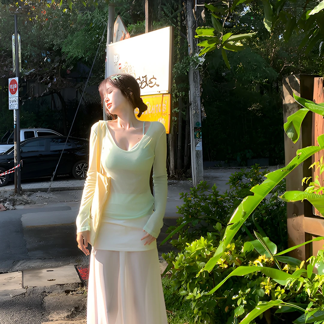 [七玺新合集] 姐系气质早春显瘦通勤长袖轻熟女时尚蕾丝吊带