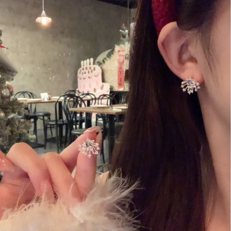 铜合金锆石耳饰 秋冬气质闪锆星星烟花耳环女精致轻奢耳针耳饰