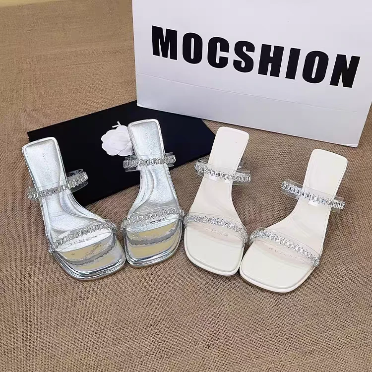 【鞋爱】8289女士时尚百搭新款中跟时装拖鞋