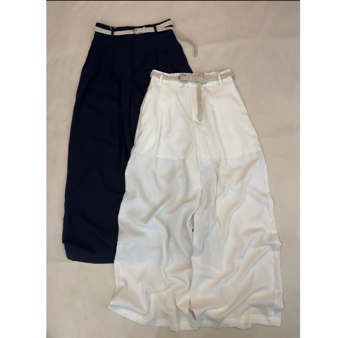 [王大一]369极简松紧腰阔腿裤内衬女夏季新款慵懒松弛休闲裤子