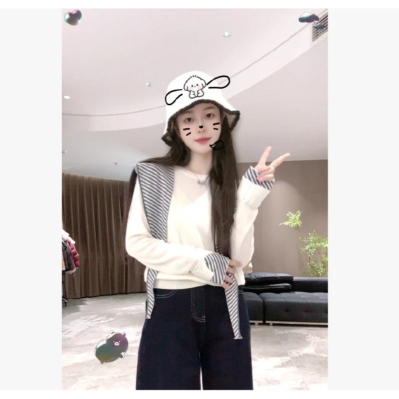 宿慕SUMU洋气软糯披肩长袖针织衫9-15秋季2025休闲百搭毛衣28353