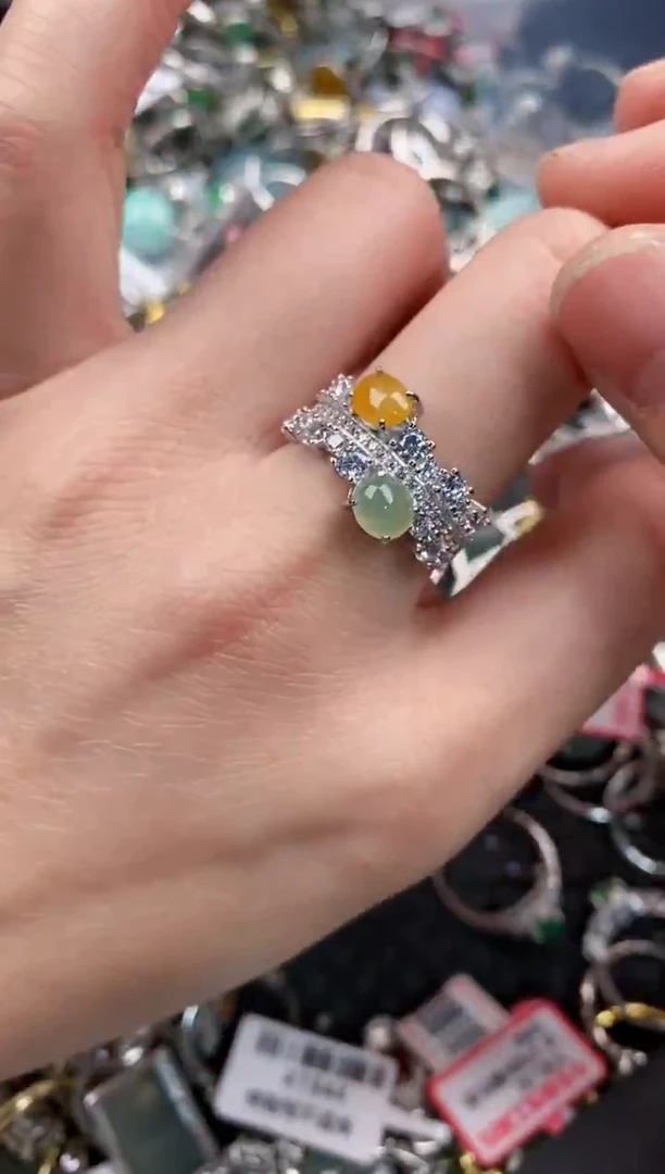 银S925镶嵌戒指翡翠666      7