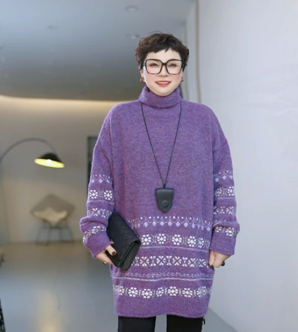 【深夜絮语】冬季加厚新款复古提花宽松慵懒风针织上衣