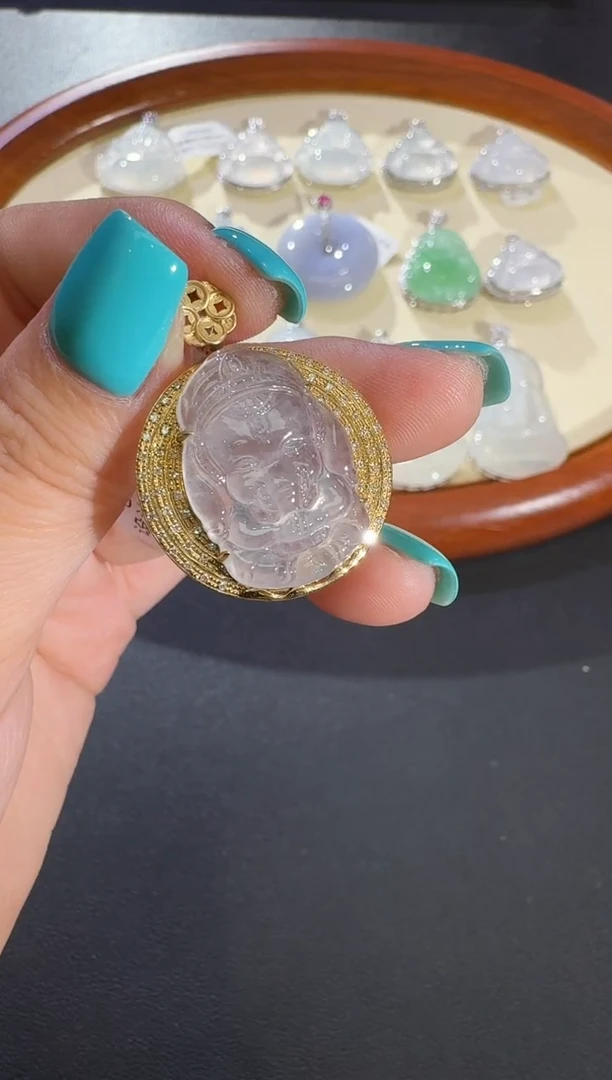 吊坠(不含链)18K金镶嵌翡翠【源头工厂】钻石镶嵌