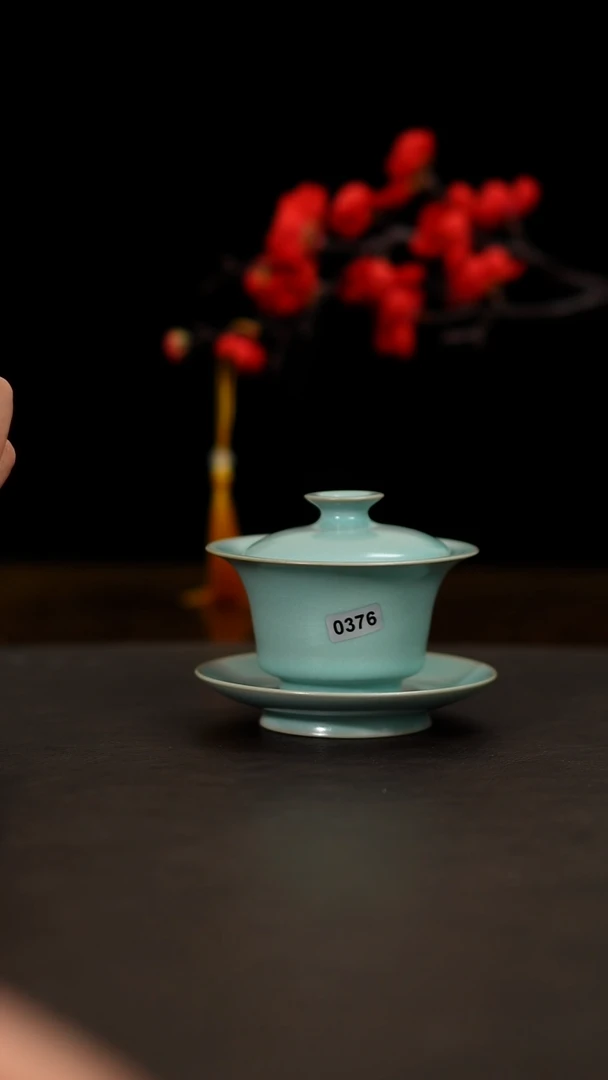 摆件汝瓷三才马蹄盖碗888