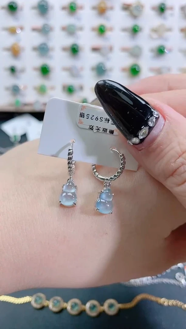 银S925镶嵌翡翠耳饰天然翡翠