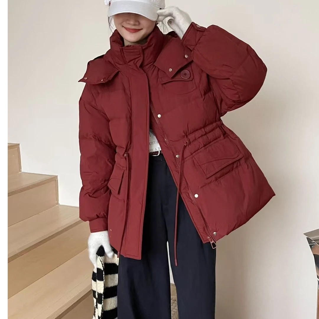 【锦衣服饰】R 898 时尚连帽收腰中长款羽绒服