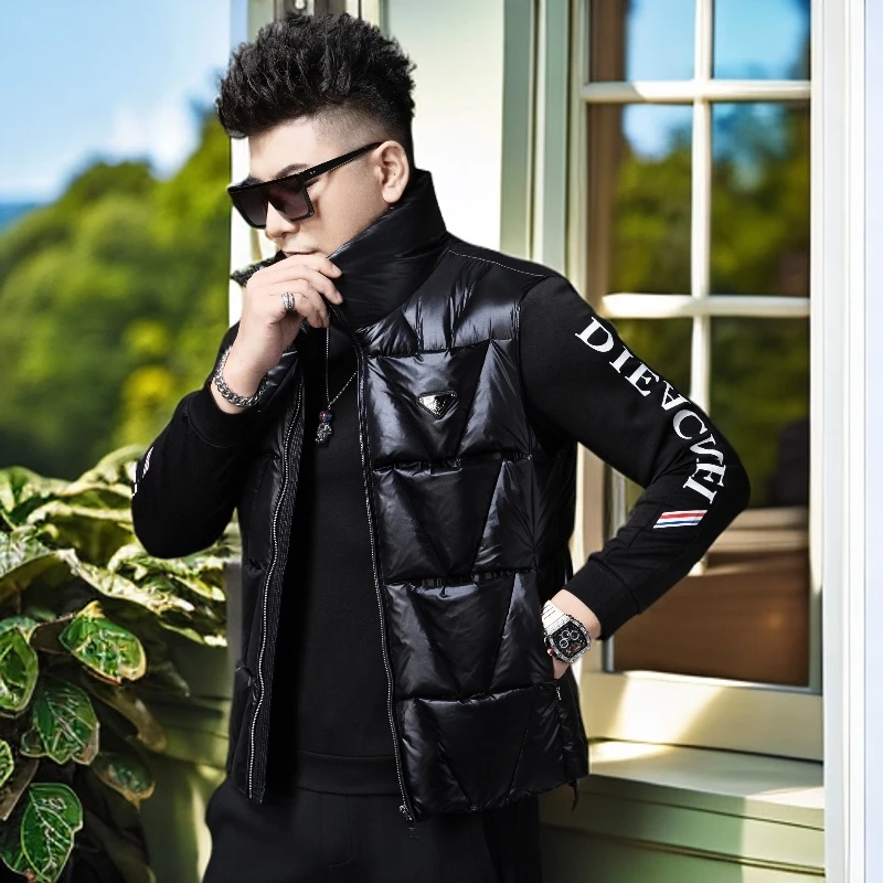 娜罗普西冬季新款羽绒马甲男士潮牌徽章立领坎肩保暖马夹外套男潮