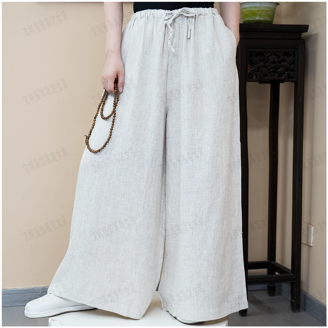 2025夏新款宽松薄款休闲天丝亚麻阔腿裤女士直筒长裤文艺百搭裤子