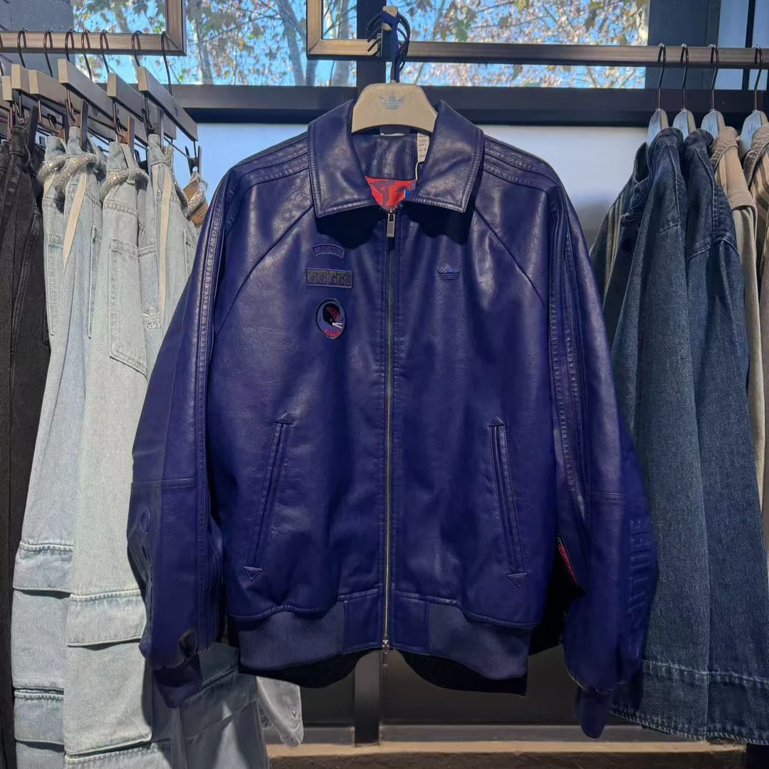 adidas三叶草限定发售中性款时尚休闲短款夹棉皮衣夹克 JX1600