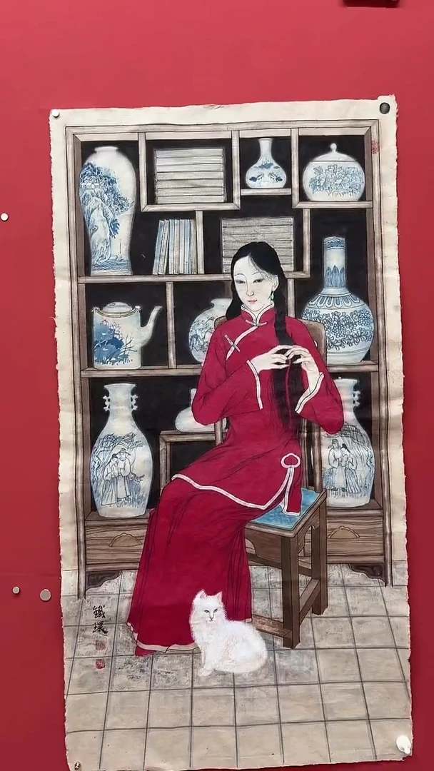 国画手绘原稿-张思俭-麻纸仕女-8平尺
