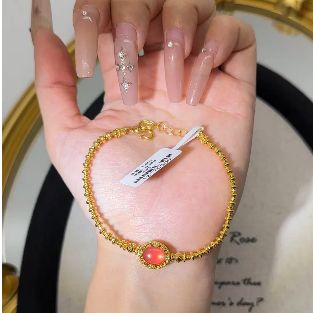 足金999珐琅彩算盘珠红色巴洛克手链 12170009