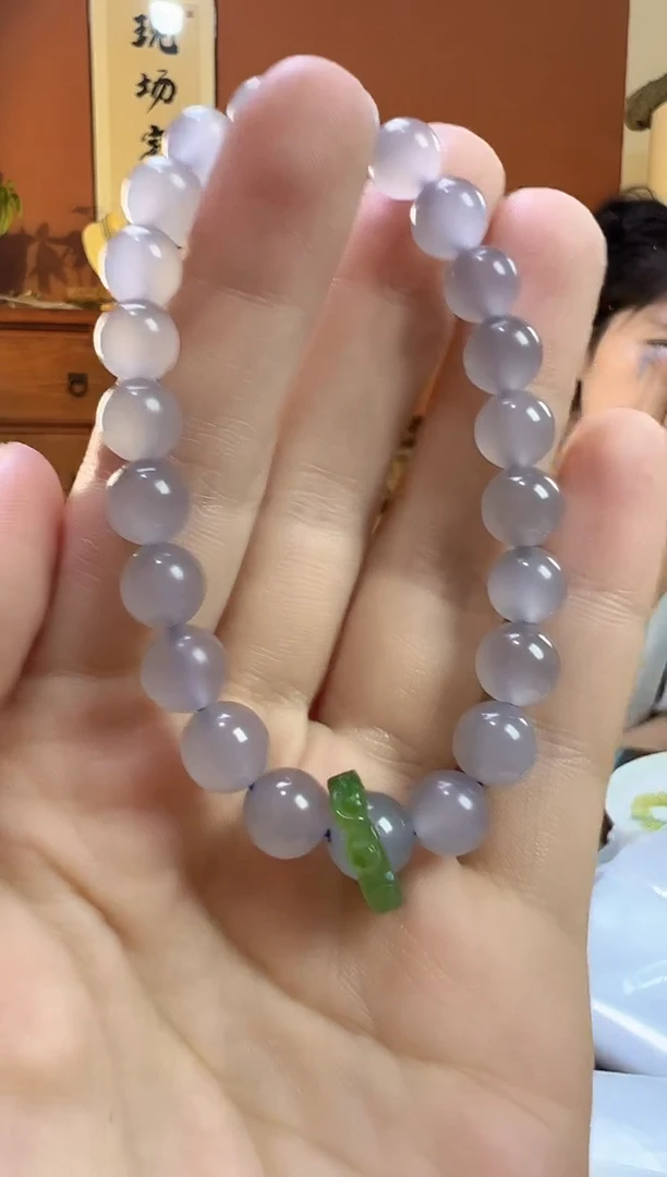 未镶嵌手串和田玉猫眼烟紫8mm