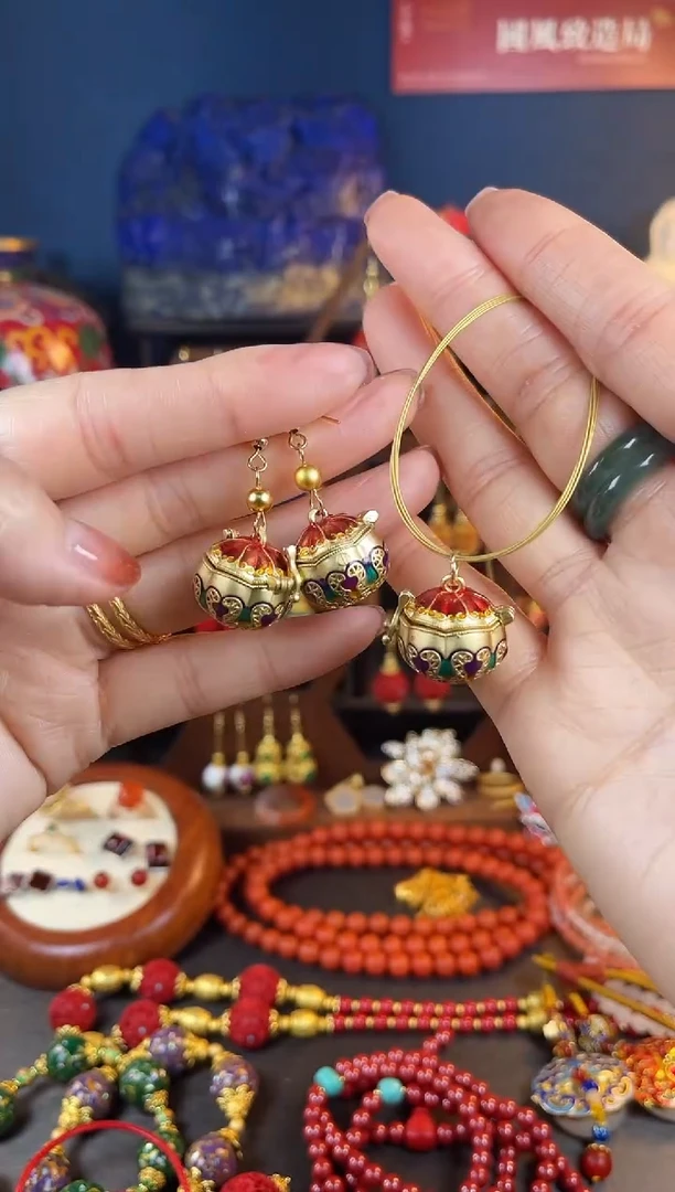 【闪购商品】柿柿如意珐琅耳钩+吊坠