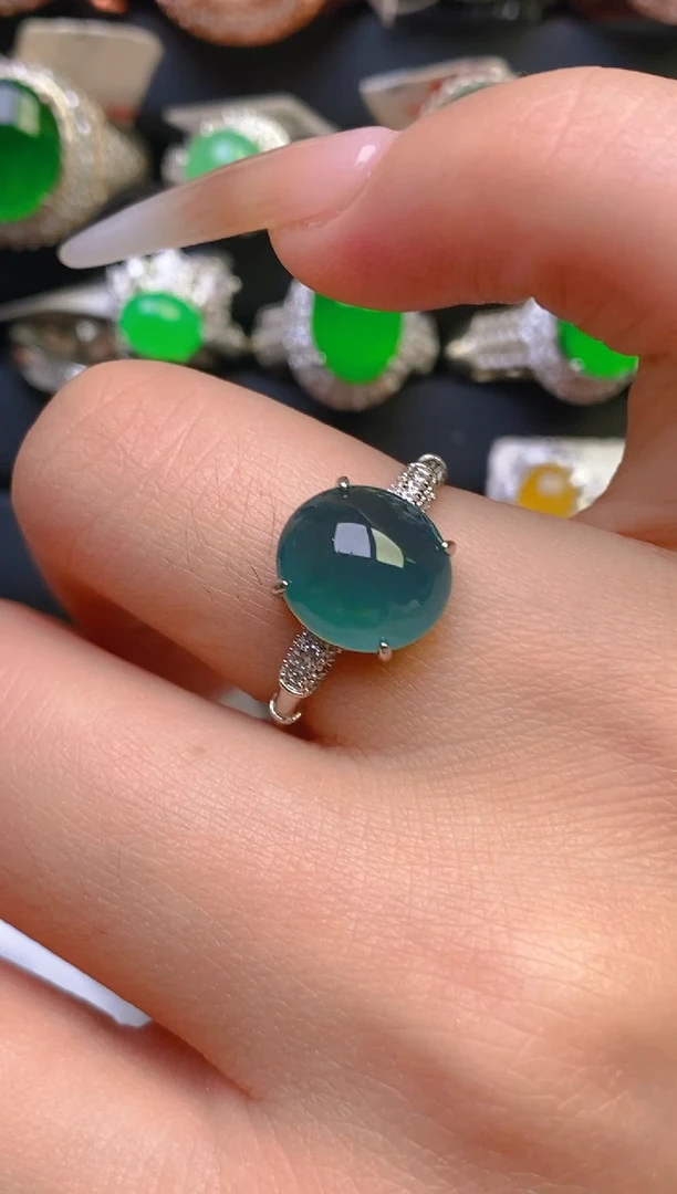 翡翠戒指银S925镶嵌天然