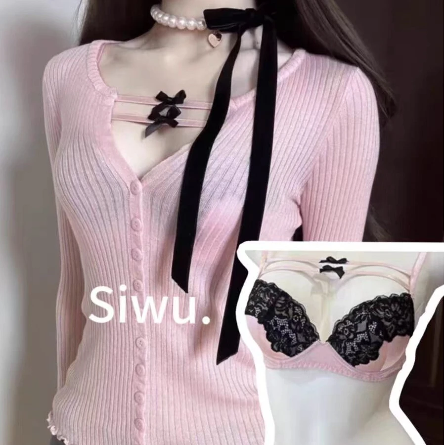 法系少女蕾丝内衣蝴蝶结小胸聚拢性感纯欲可爱甜美挂脖文胸