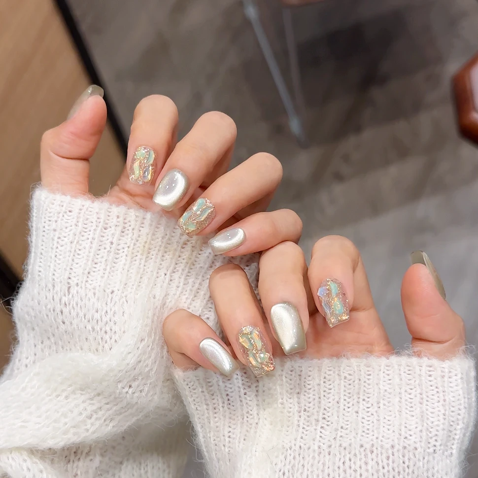 【青提奶绿】手工穿戴甲10片装可拆卸宠粉爆款气质美甲贴W