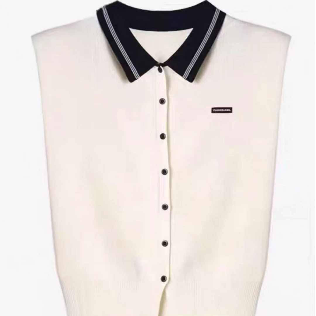 【秀宝女装】学院风撞色polo领冰丝针织T恤XB4138