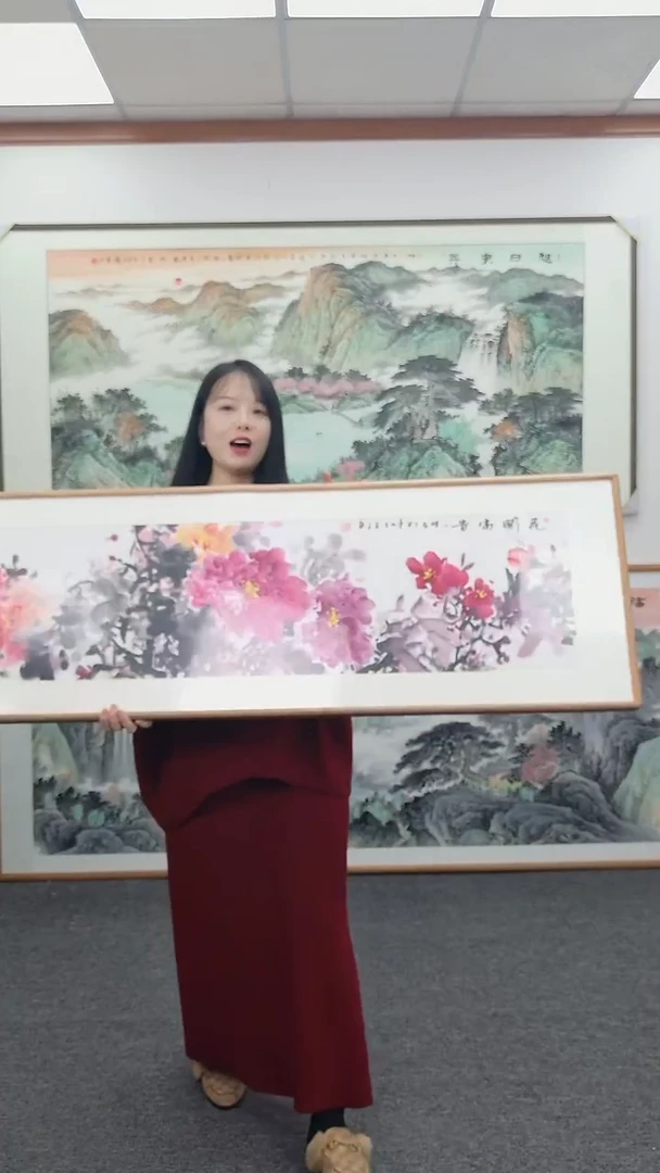 国画牡丹155*45手绘作品