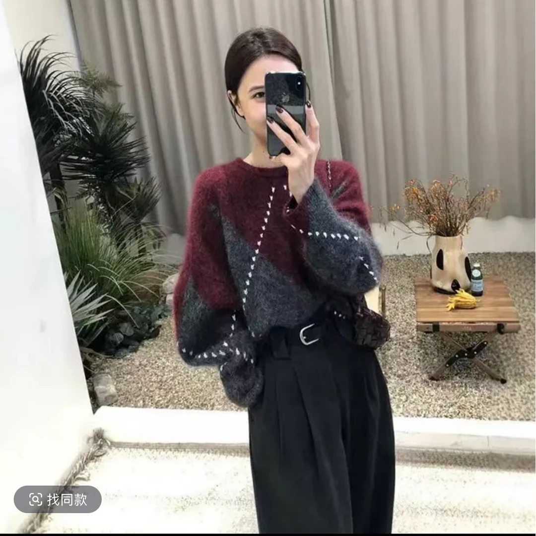 【菱格线条】新款韩系设计感提花亮丝针织毛衣