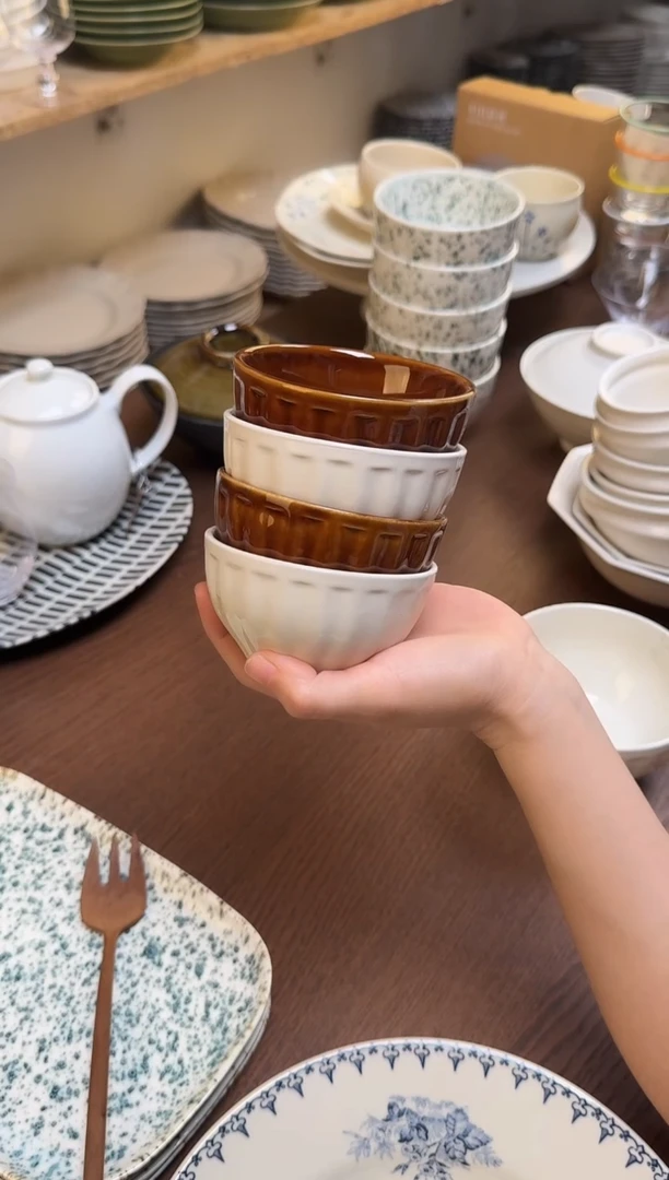 温润条纹乳白色+古棕色各两只迷你酱料碗