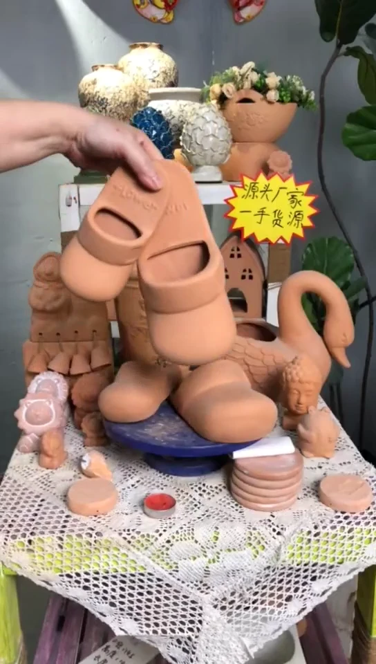 红陶花盆 红陶色 套装 拖鞋
