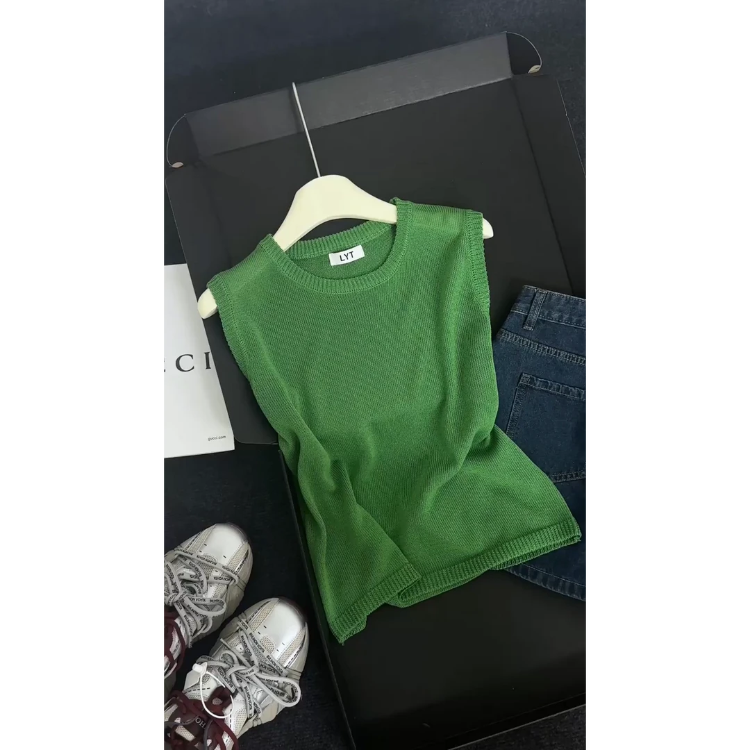 韩系圆领无袖背心针织衫女2025夏新款休闲百搭设计感气质显瘦上衣