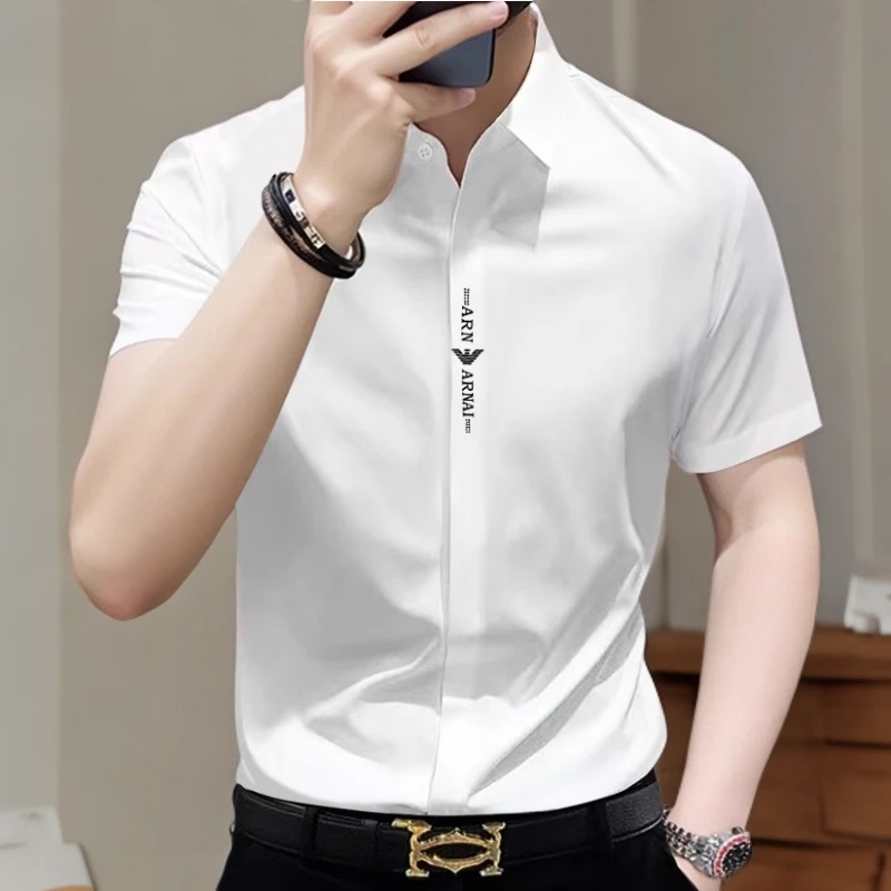 男士感痞帅商务休闲衬衣男款2025新款修身弹力免烫抗皱短袖衬衫