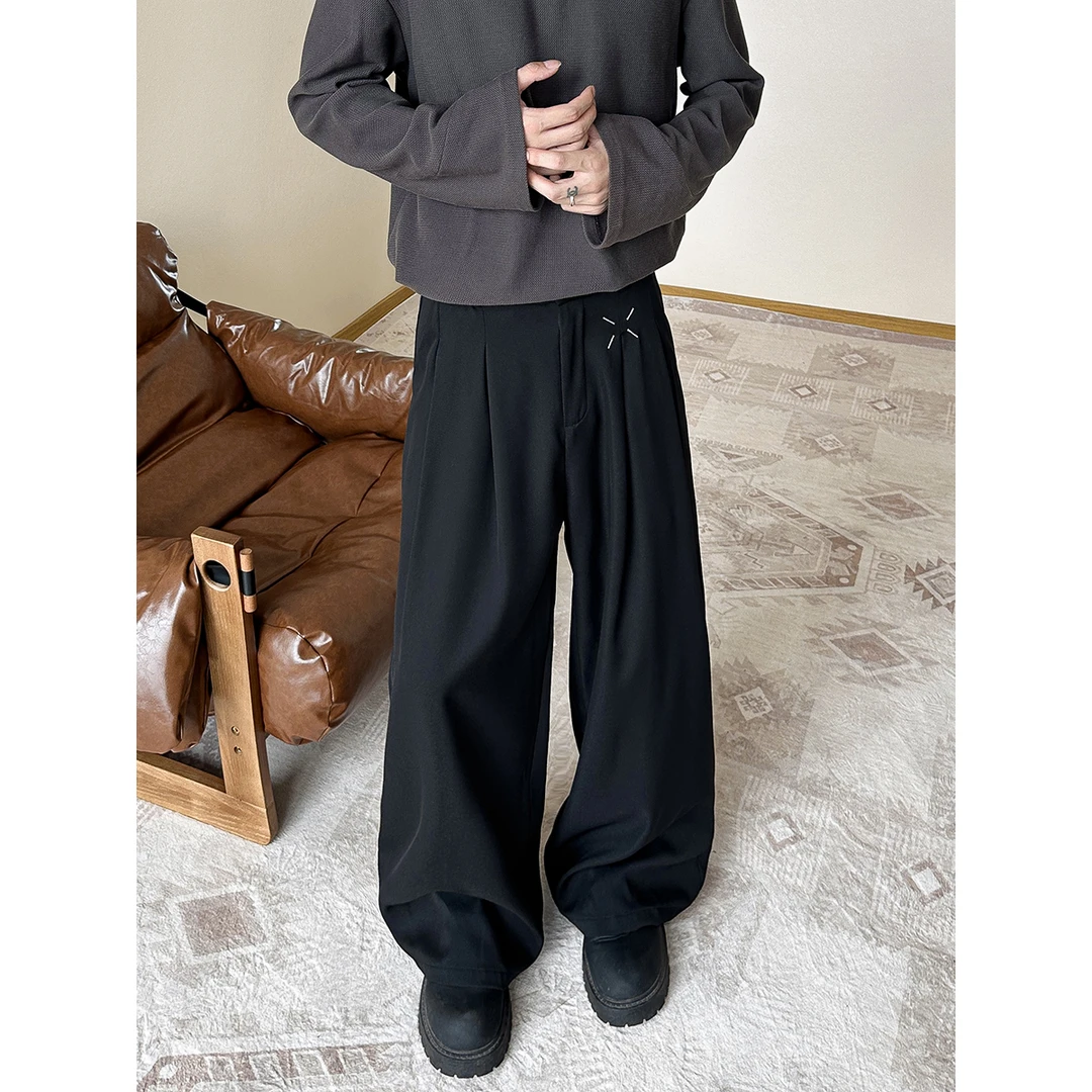 秋季新款cleanfit廓形刺绣设计感休闲裤宽松黑色西裤长裤垂感百搭