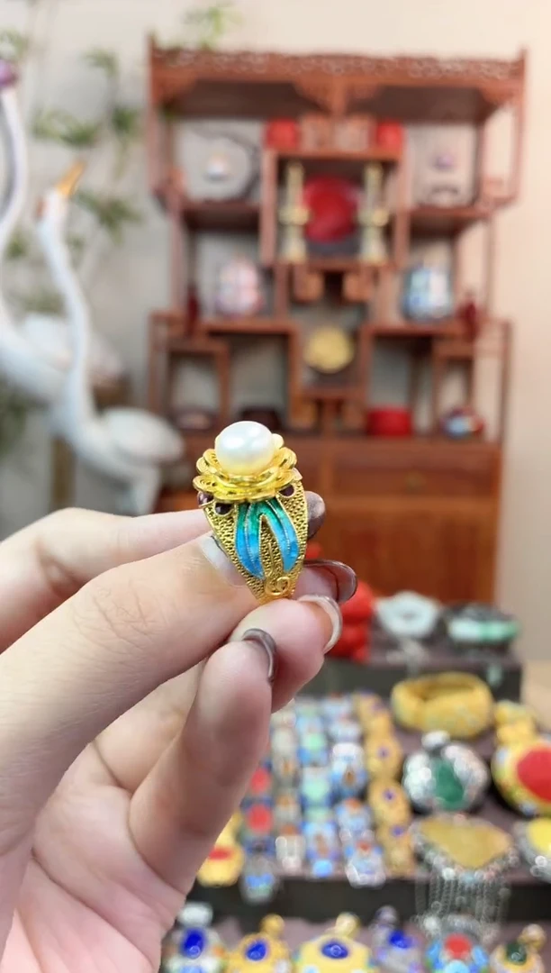 非遗手工花丝镶嵌戒指蓝色