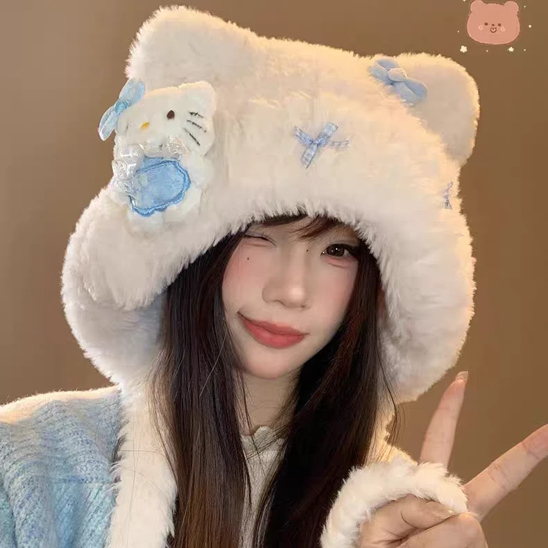 kt猫玩偶毛茸茸雷锋帽子女士冬天甜美可爱保暖ins韩版冬天帽子女