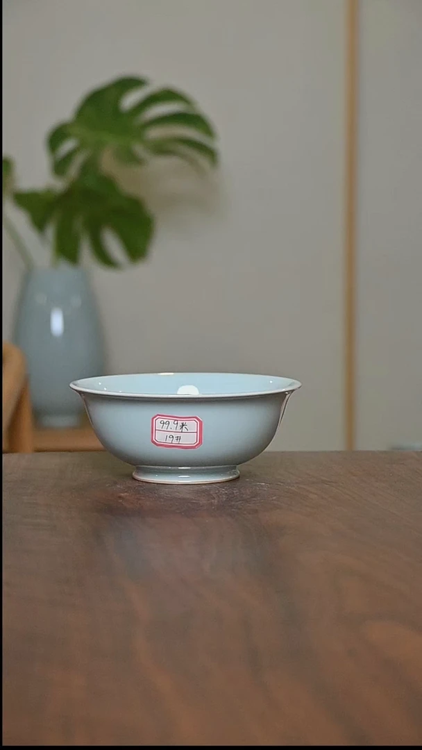 饮**鲜19#天青釉 手拉碗 微瑕 朱家汝窑款