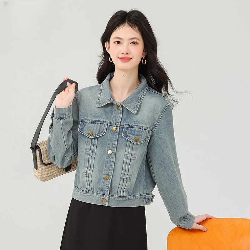复古百搭牛仔外套女2025春季新款小个子休闲宽松显瘦夹克上衣