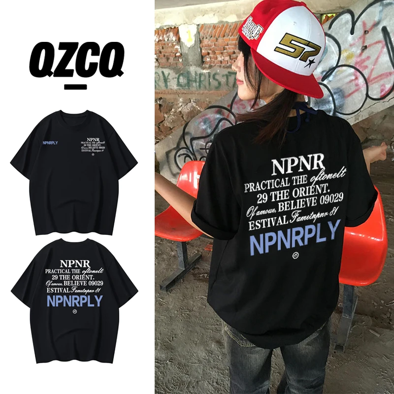 QZCQ美式复古小众休闲宽松百搭夏季短袖女T恤慵懒设计潮上衣圆领