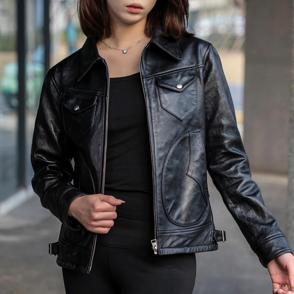 复古皮衣门多萨黑色美式立领小山羊皮真皮秋冬款翻领百搭短款男款