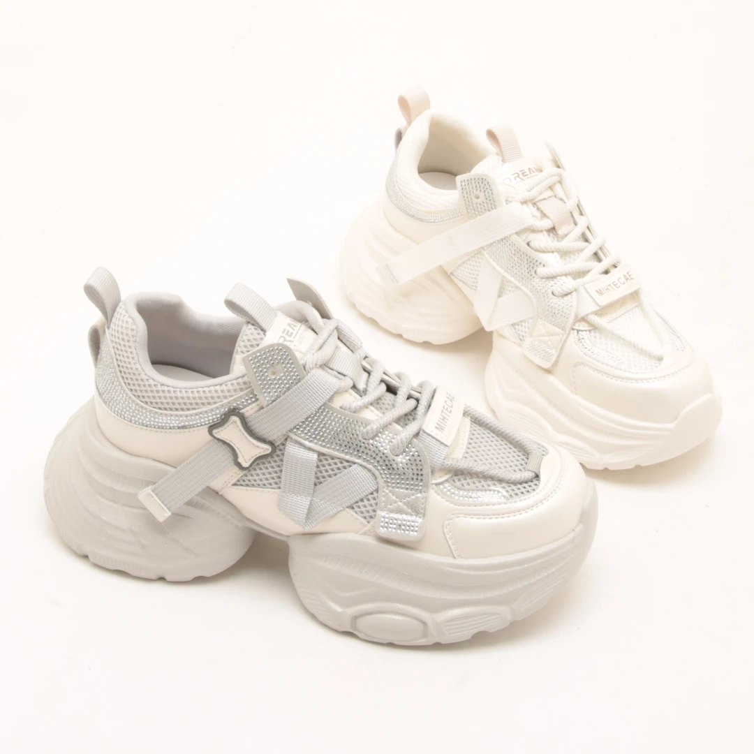 6047春季新款系带潮流水钻透气网面老爹鞋女增高厚底百搭运动鞋