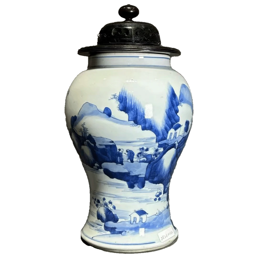 25260022x青花山水人物纹凤尾樽