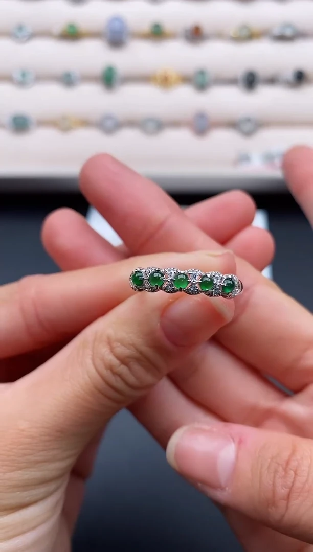 银S925镶嵌戒指翡翠555555+3