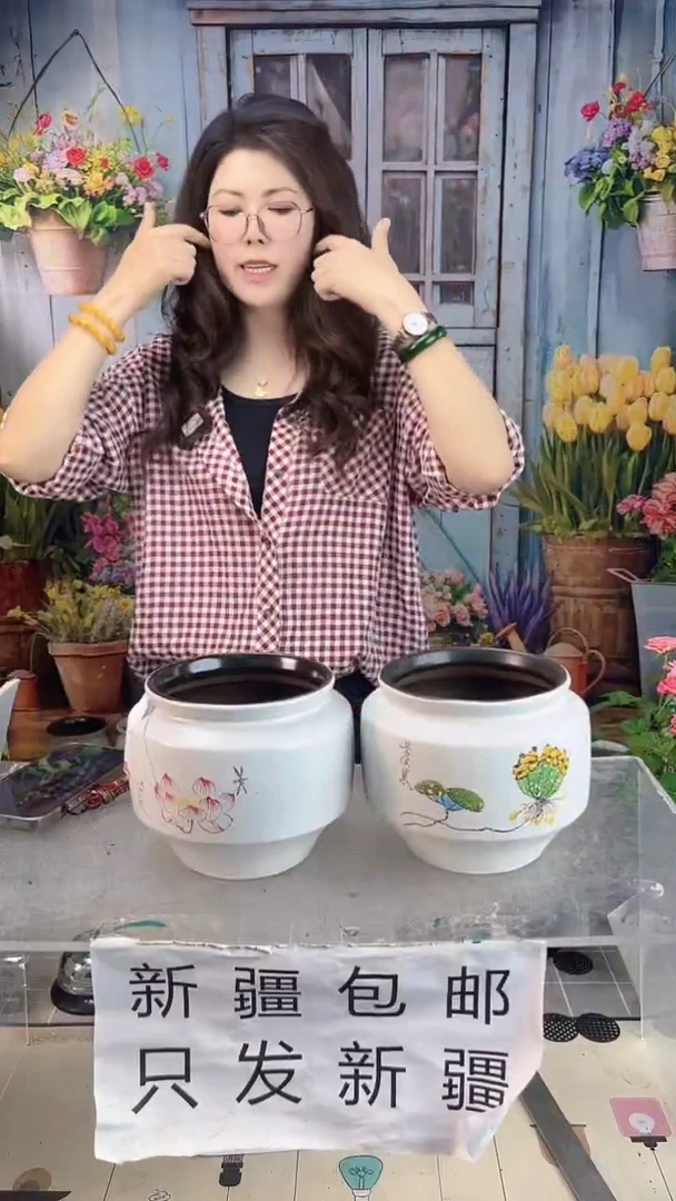 白色莲蓬陶盆两个装 口14高14